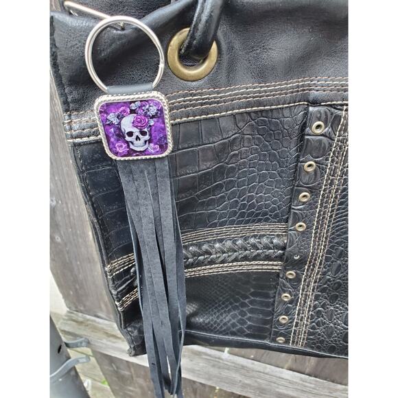 Handmade boho skull lover Leather Fringe Western bag charm Long fringe keychain - Picture 1 of 4